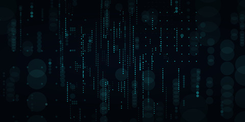 Technological dark background vector illustration.Matrix.Binary Computer Code.Falling dots