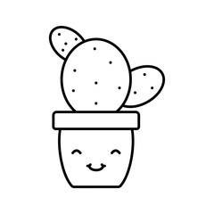 exotic cactu plant in ceramic pot kawaii character