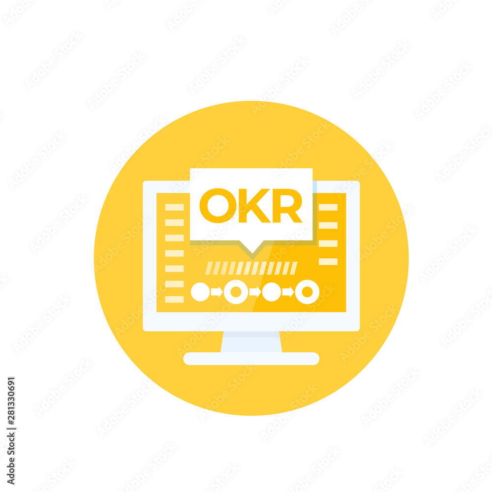 Poster okr vector icon with computer