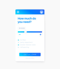 Loan app, vector mobile ui