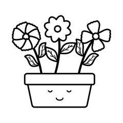 garden flowers plant in square pot kawaii character