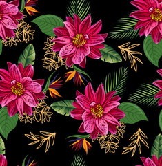 Beautiful flower with leaf and branches seamless pattern   