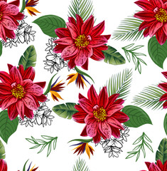 Beautiful flower with leaf and branches seamless pattern   