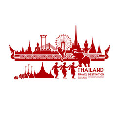 Thailand travel destination grand vector illustration.