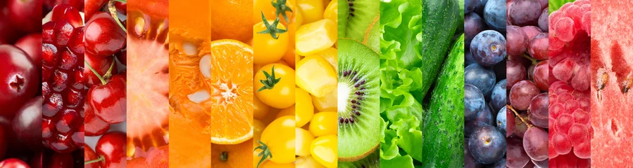 Foto op Canvas Achtergrond van fruit, groenten en bessen © seralex