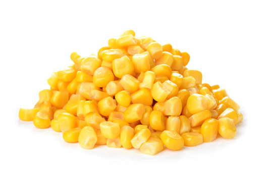 Fresh corn kernels on white background