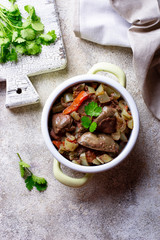 Stewed chicken liver with vegetables