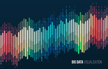 Big data visualization. Abstract background with lines array and binary code. Connection structure. Data array visual concept. Big data connection complex.