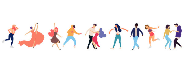 Crowd of young people dancing at club. Big set of characters having fun at party. Flat colorful vector illustration.