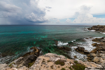 Isla Mujeres, Yucatan / Mexico - July, 23, 2019: Isla Mujers Beach Punta Sur