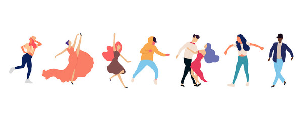 Crowd of young people dancing at club. Big set of characters having fun at party. Flat colorful vector illustration.