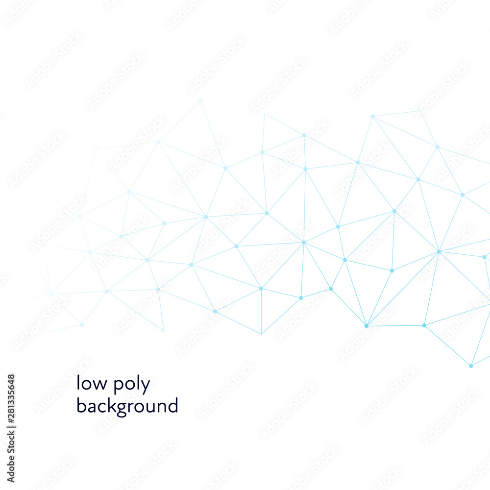 Poster vector low poly abstract banner template. black text isolated on white background with blue geometri