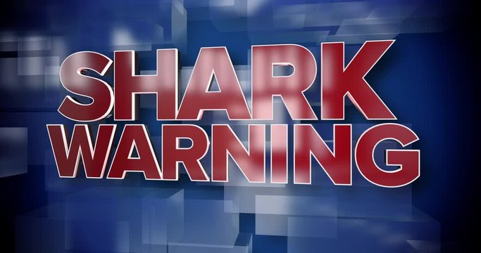 A red and blue dynamic 3D Shark Warning news title page background animation.	 	