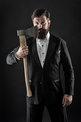 Barbershop hairstyle. Brutal barber. Brutal manners. Resoluteness concept. Own opinion. Decision...
