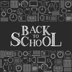 Back to school doodles with text on gray background, vector illustration