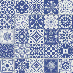 Set of blue and white tiles in portuguese style.
