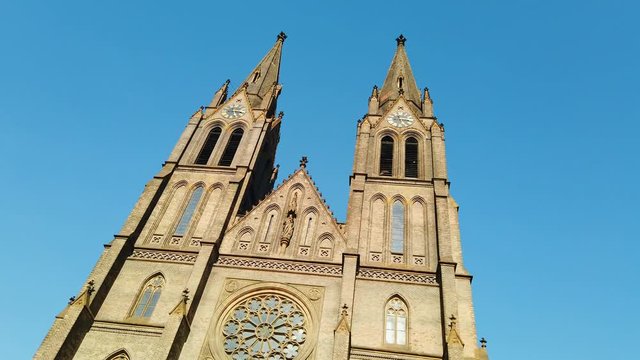 Spiers of the cathedral of St Ludmila in Prague