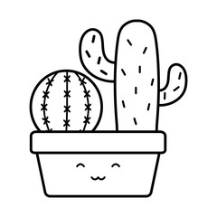 exotic cactus plants in square ceramic pot kawaii characters
