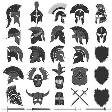 Spartan Helmet logo set, Greek warrior. Spartan warrior Helmet