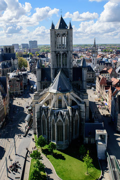 Beautiful St. Nicholas church lords over the city of Ghent, Belgium