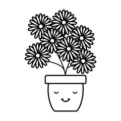 garden sunflowers plant in pot kawaii character