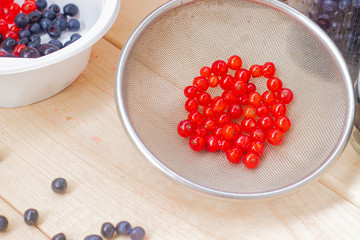 Berries red currants. Sour garden berries. Red bush berries.