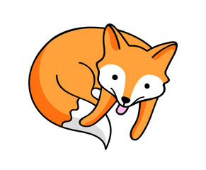 Cute little kawaii fox. Cartoon character. Sticker, patch, badge, pin for kids, children, babies. Vector illustration.