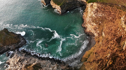 Aerial view of Bassets cove, Cornwall, England