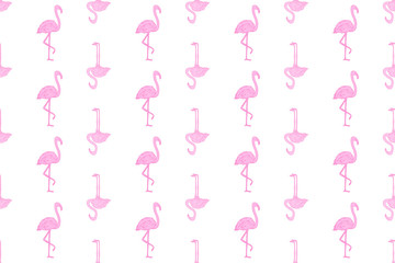 Seamless wallpaper with flamingos. Hand drawn cartoon birds. Print for polygraphy, shirts and textiles. Abstract texture. Pattern for design