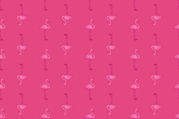 Seamless wallpaper with flamingos. Hand drawn cartoon birds. Print for polygraphy, shirts and textiles. Abstract texture. Pattern for design