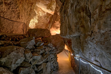 A rock arch in the Grand Canyon Caverns near Peach Springs AZ along historic route 66 at mile...