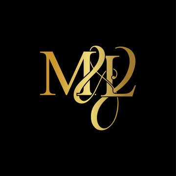 Initial letter M & L ML luxury art vector mark logo, gold color on black background.