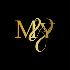 Initial letter M & Y MY luxury art vector mark logo, gold color on black background.