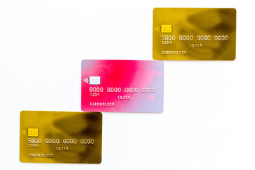 Pay by card concept on white background top view mock up