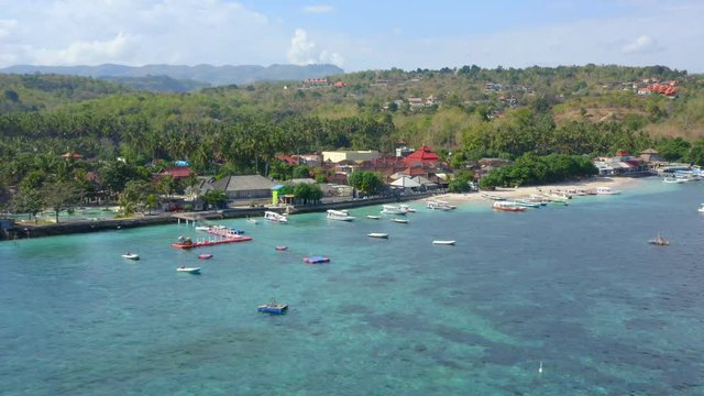 Aerial View of Toya Pakeh Harbour at Nusa Penida Island, Bali - Indonesia