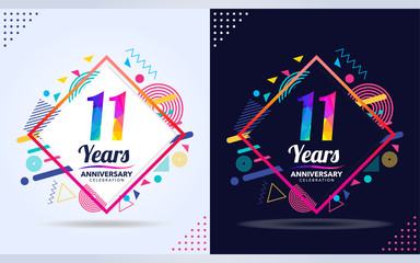11 years anniversary with modern square design elements, colorful edition, celebration template design.