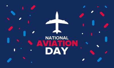 Fototapeta na wymiar National Aviation Day in United States. Holiday, celebrated annual in August 19. Design with airplane and american flag. Patriotic element. Poster, greeting card, banner and background. Vector illustr