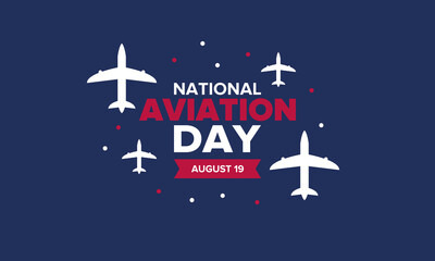 National Aviation Day in United States. Holiday, celebrated annual in August 19. Design with airplane and american flag. Patriotic element. Poster, greeting card, banner and background. Vector illustr - obrazy, fototapety, plakaty