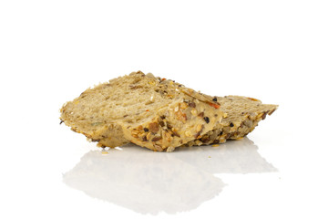 Group of two slices of fresh cereal baguette isolated on white background