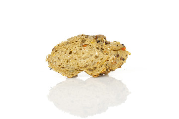 One slice of fresh cereal baguette like a czech map isolated on white background