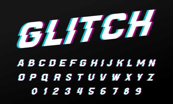 Glitch font for posters. Comic retro game alphabet. Vintage Futuristic typeface, editable and layered. Vector modern chrome letters in Pop art style for banners.