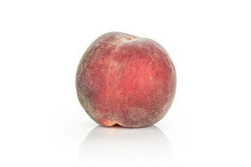 One whole fresh red peach isolated on white background