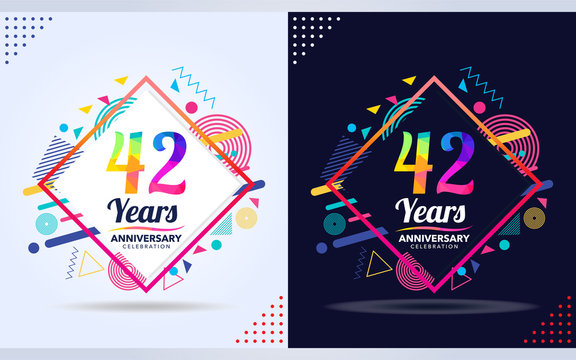 42 years anniversary with modern square design elements, colorful edition, celebration template design.