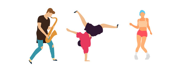 Crowd of young people dancing at club. Big set of characters having fun at party. Flat colorful vector illustration. - Vector