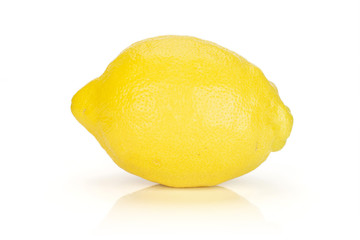 One whole fresh yellow lemon isolated on white background
