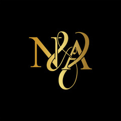 Initial letter N & A NA luxury art vector mark logo, gold color on black background.