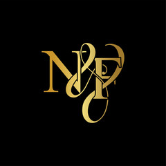 Initial letter N & F NF luxury art vector mark logo, gold color on black background.