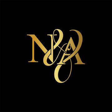 Initial letter N & A NA luxury art vector mark logo, gold color on black  background. Stock Vector