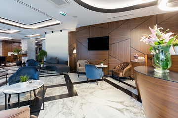 Interior of a modern luxury hotel reception