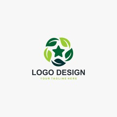 Green leaf logo design vector. Plant abstract illustration symbol. Circle leaves and star vector icons. 